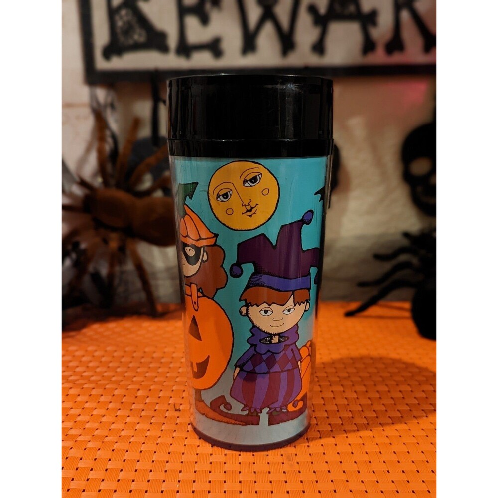 Vintage 2000 Starbucks 16oz HALLOWEEN Tumbler with Lid Witch Pumpkin Jester Bat